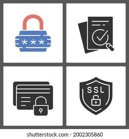 Iconos de glifos de protección y seguridad. Ilustración vectorial aislada en blanco.