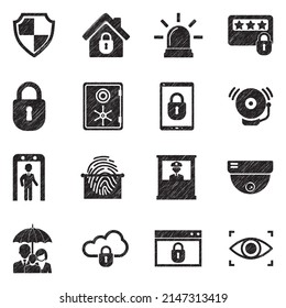 Iconos De Protección Y Seguridad. Diseño de esgrima negra. Ilustración vectorial.