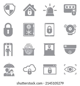 Protection And Security Icons. Gray Flat Design. Vector Illustration.