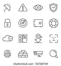 Protection and security icons set. Data protection technology. Vector linear icon. Line with Editable stroke