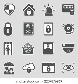Protection And Security Icons. Sticker Design. Vector Illustration.