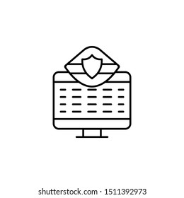 Protection security police hat monitor cyber robbery. Vector icon. On white back