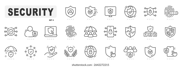 Protection and security related line icons. Safety, password, acces, lock, shield etc. Editable stroke