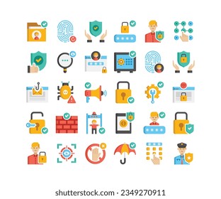 Conjunto de iconos planos de protección, seguridad y seguridad