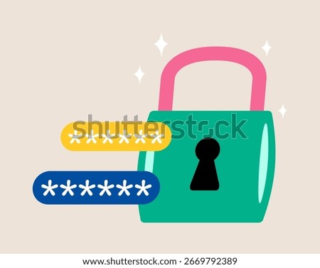 Protection and security system.  Passwords and account privacy.  Colorful vector illustration
