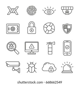 Protection and security: thin monochrome icon set, black and white kit