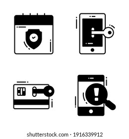 Iconos de glifos vectoriales de protección y seguridad establecen tecnología de datos empresariales de la red de cibercomputadoras