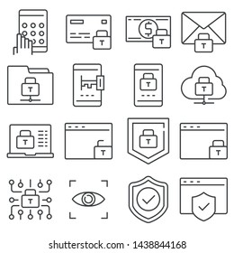 Protection and Security Vector Line Icons Set. Computer Network Protection. Cyber Security
