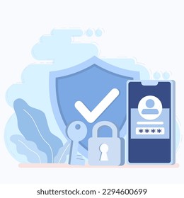 Protection of sensitive data and personal information. Security measures firewalls, access controls, monitoring system. Concept of data protection. Flat vector illustration.