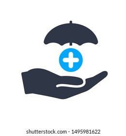 Protection service icon with add sign, new, plus, positive symbol