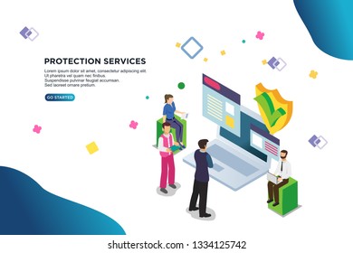 protection services isometric vector illustration concept. can use for, template, ui, landing page,  hero header, mobile app, banner, poster, flyer - Vector