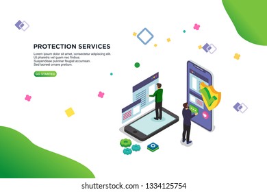 protection services isometric vector illustration concept. can use for, template, ui,  hero header, mobile app, banner, poster, flyer - Vector