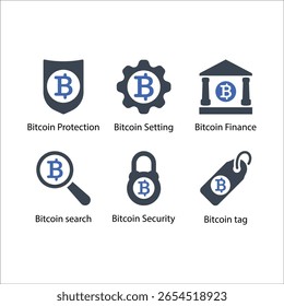 Proteção, Configuração, Finanças Bitcoin, pesquisa, Segurança, tag, ícone