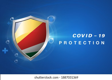 Protection Seychelles flag Coronavirus COVID-19 on dark background. Novel Coronavirus COVID-19.