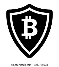 
A protection shield with bitcoin sign icon symbolising digital webmoney protection concept 
