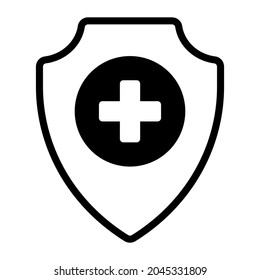 protección, ícono relleno negro, sanidad e ícono médico.