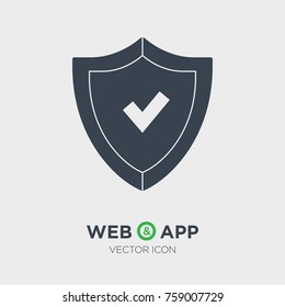 Protection shield with check flat vector icon