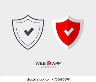 Protection shield with check flat vector icon