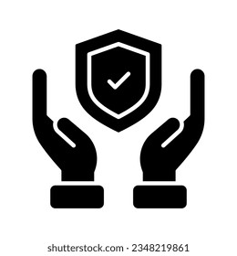 Protector de protección con marca de verificación en las manos, icono de moda del diseño editable del seguro