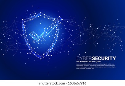 Protection shield with checked mark icon from dot connect line polygon network. concept of guard security and safety