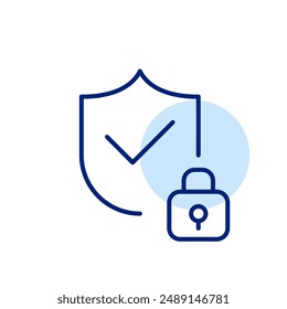 Protection shield, checkmark and lock. Secure authentication and verified identity. Pixel perfect, editable stroke icon