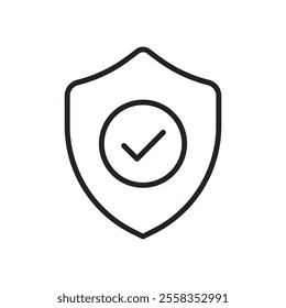 Protection, shield and checkmark thin line icons. Perfect pixel on transparent background