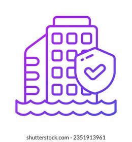 Protection shield with commercial building showing concept icon of building insurance, office insurance
