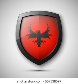 Protection shield concept Coat of arms sign. Safety badge icon. Privacy banner. Security label. Defense tag. Presentation sticker shape. Vector illustration