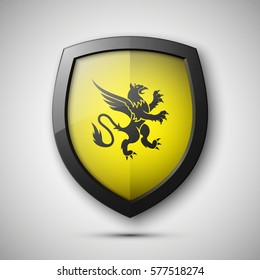 Protection shield concept Coat of arms sign. Safety badge icon. Privacy banner. Security label. Defense tag. Presentation sticker shape. Vector illustration