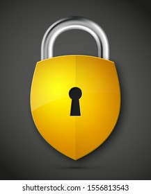 Protection shield concept with keyhole isolated . Safety badge icon. Privacy banner. Security label. Defense tag. Presentation sticker shape. Defense sign. vector illustration