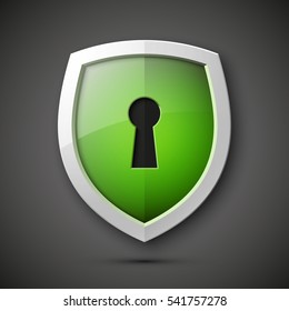 Protection shield concept with keyhole isolated .  Vector illustration