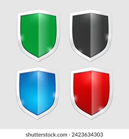 Protection shield concept. Safety badge icon. Privacy banner. Security label. Defense tag. Presentation sticker shape. Defense sign. Vector illustration