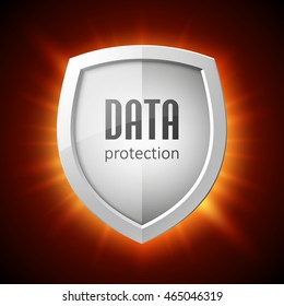 Protection shield concept. Safety badge icon. Privacy banner. Security label. Defense tag. Presentation sticker shape. Vector illustration