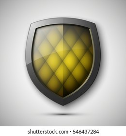 Protection shield concept. Safety badge icon. Privacy banner. Security label. Defense tag. Presentation sticker shape. Defense sign. Vector illustration