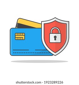 Protection Shield Credit Cards Vector Icon Illustration. Credit Card Security Flat Icon