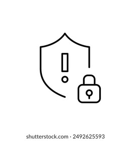 Protection shield, exclamation mark and lock. Security alert. Pixel perfect vector icon