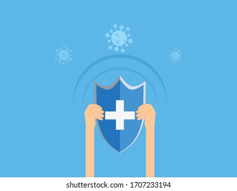 Protection shield guard with cross for protect or anti virus or medical health care. Illustration about protection shield