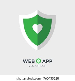 Protection Shield With Heart Flat Vector Icon