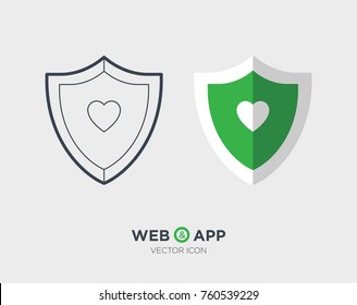 Protection shield with heart flat vector icon