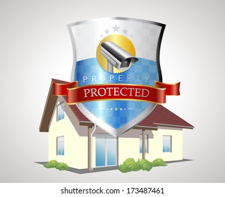 Protection shield with house - home security concept