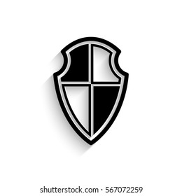 Protection shield icon - black vector illustration with  shadow