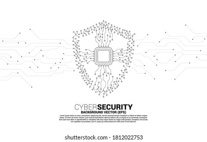 Protection shield icon with CPU  from circuit board style dot connect line. concept of guard security and safety