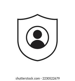 Schutzschildsymbol-Design. Geschützte menschliche Ikone. einzeln auf weißem Hintergrund. Vektorgrafik