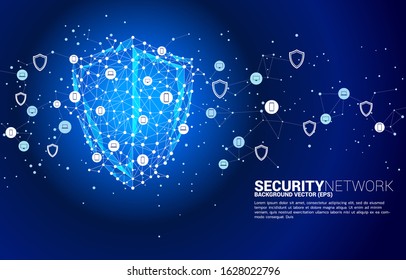 Protection shield icon from dot connect line polygon network and mobile phone and IT device. concept of guard security and safety