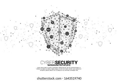 Icono del escudo de protección de la red de la tecnología de polígonos de la línea de conexión de puntos e icono de datos de privacidad y pago. concepto de seguridad cibernética e internet.