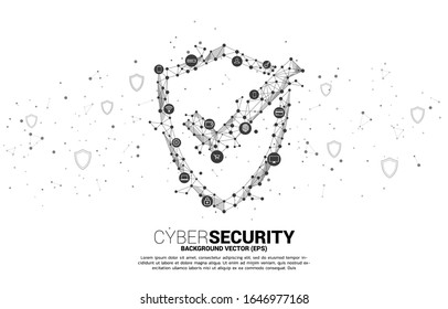 Icono del escudo de protección de la red de la tecnología de polígonos de la línea de conexión de puntos e icono de datos de privacidad y pago. concepto de seguridad cibernética e internet.
