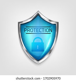 icono del escudo de protección aislado en fondo blanco. Protección frente a virus color azul 3d 
