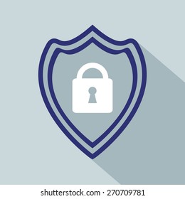 Protection shield icon with lock. Flat design. Vector illustration