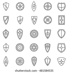  protection shield icons set. Thin line design