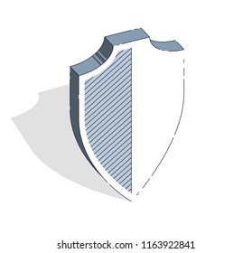 Protection Shield isolated on white background. Vector 3d isometric illustration, thin line design.